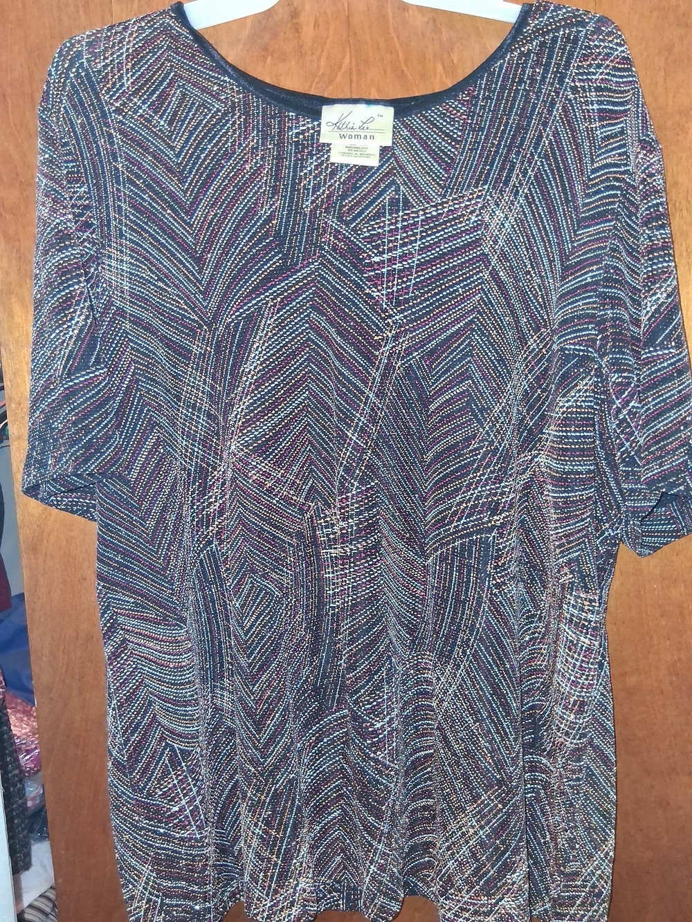Kathie Lee Collection Black Multicolor Patterned Woman's Top